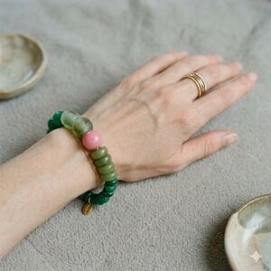 Anthropologie Green Pink Beaded Stretch Bracelet Chunky Boho Eclectic 57109431